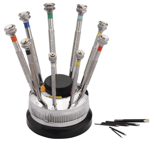 Watchmakers Screwdrivers - Set of 9 on a Rotating Stand