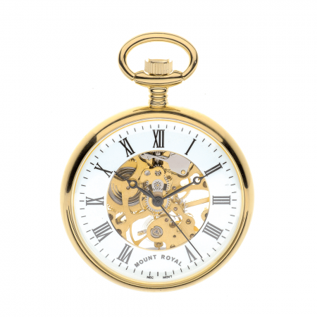 Gold Plated Open Face B3P/RN Skeleton Pocket Watch