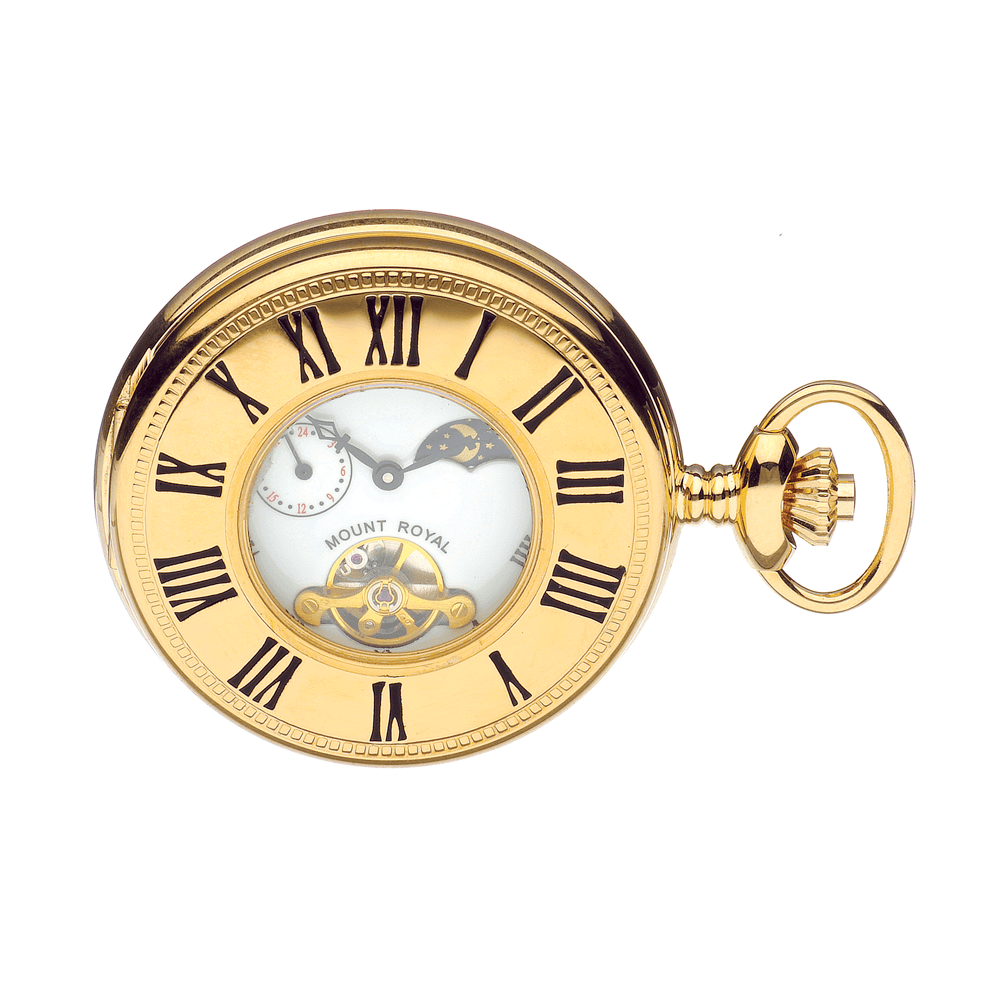 Gold Plated Half Hunter B31 Skeleton Pocket Watch