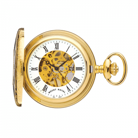 Gold Plated Half Hunter B6 Skeleton Pocket Watch