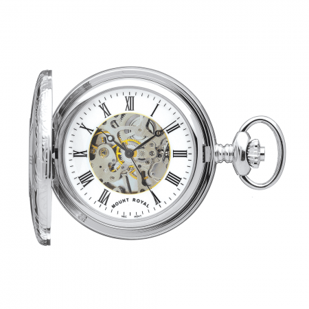 Chrome Plated Half Hunter B7 Skeleton Pocket Watch