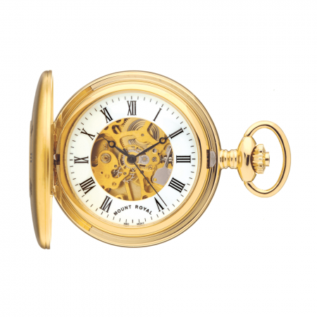 Gold Plated Half Hunter B25 Skeleton Pocket Watch