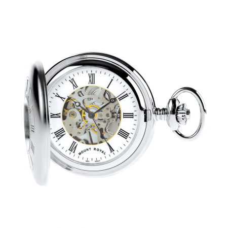 Chrome Plated Half Hunter B26 Skeleton Pocket Watch