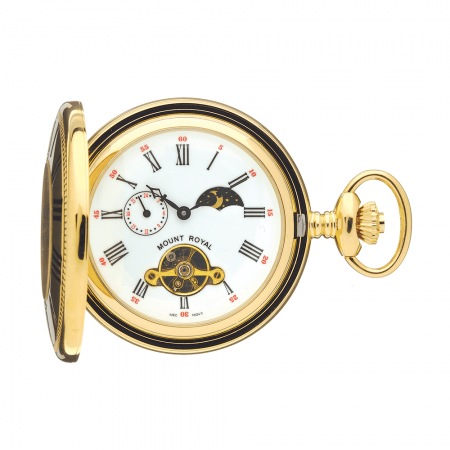 Gold Plated Half Hunter B31 Skeleton Pocket Watch